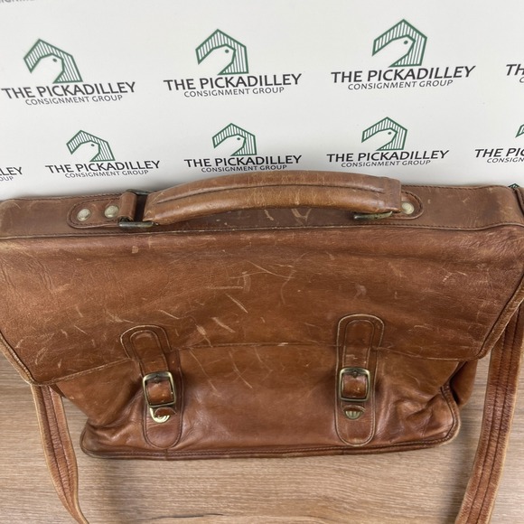 Vintage Distressed Brown Leather Messenger Satchel Bag Briefcase Shoulder Strap - Picture 3 of 14